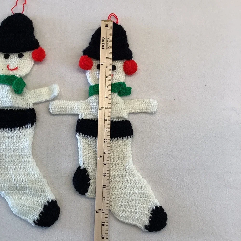 Set Of 2 Snowman Christmas‎ Stockings Handmade Crocheted Holiday